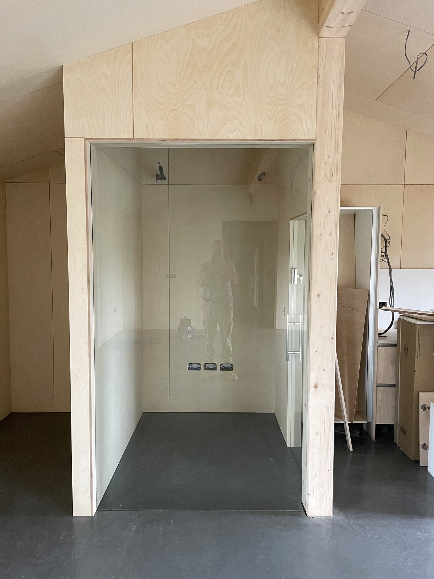 Glazed wine store with birch ply finish, The Birch Room