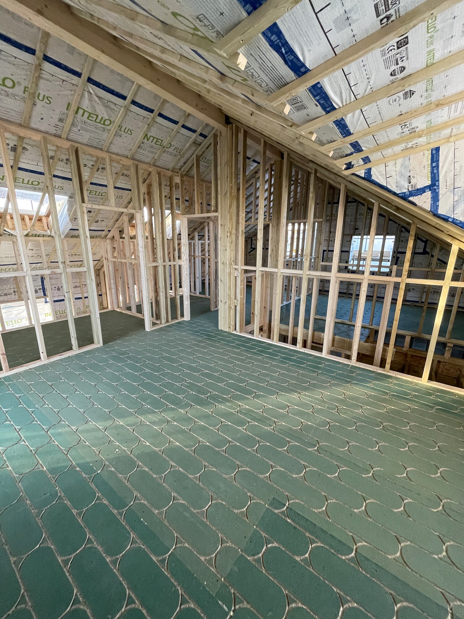Airtightness membrane installation, Fieldview Passivhaus build