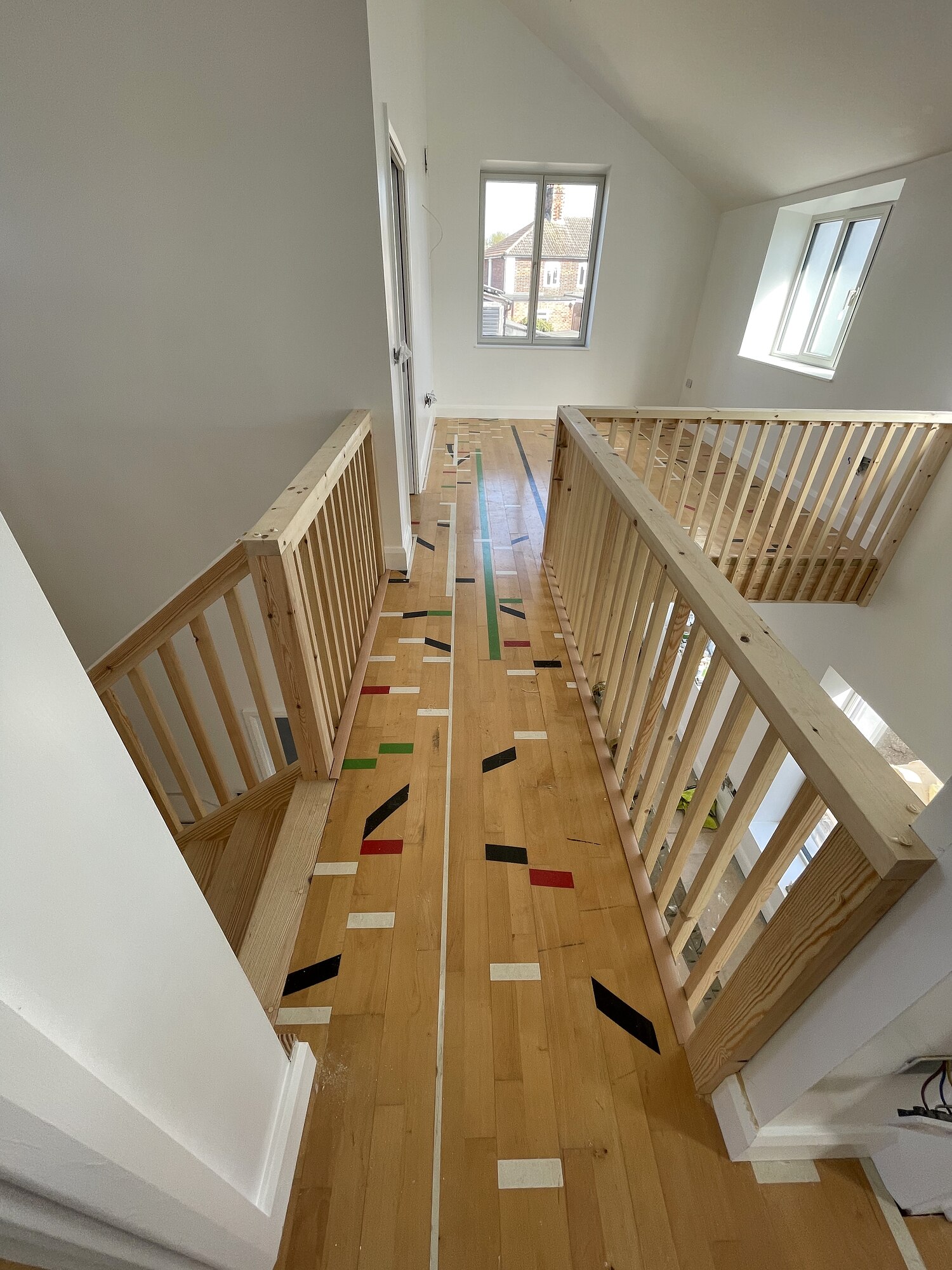 Upstairs landing and balcony handrail joinery, The Stair House